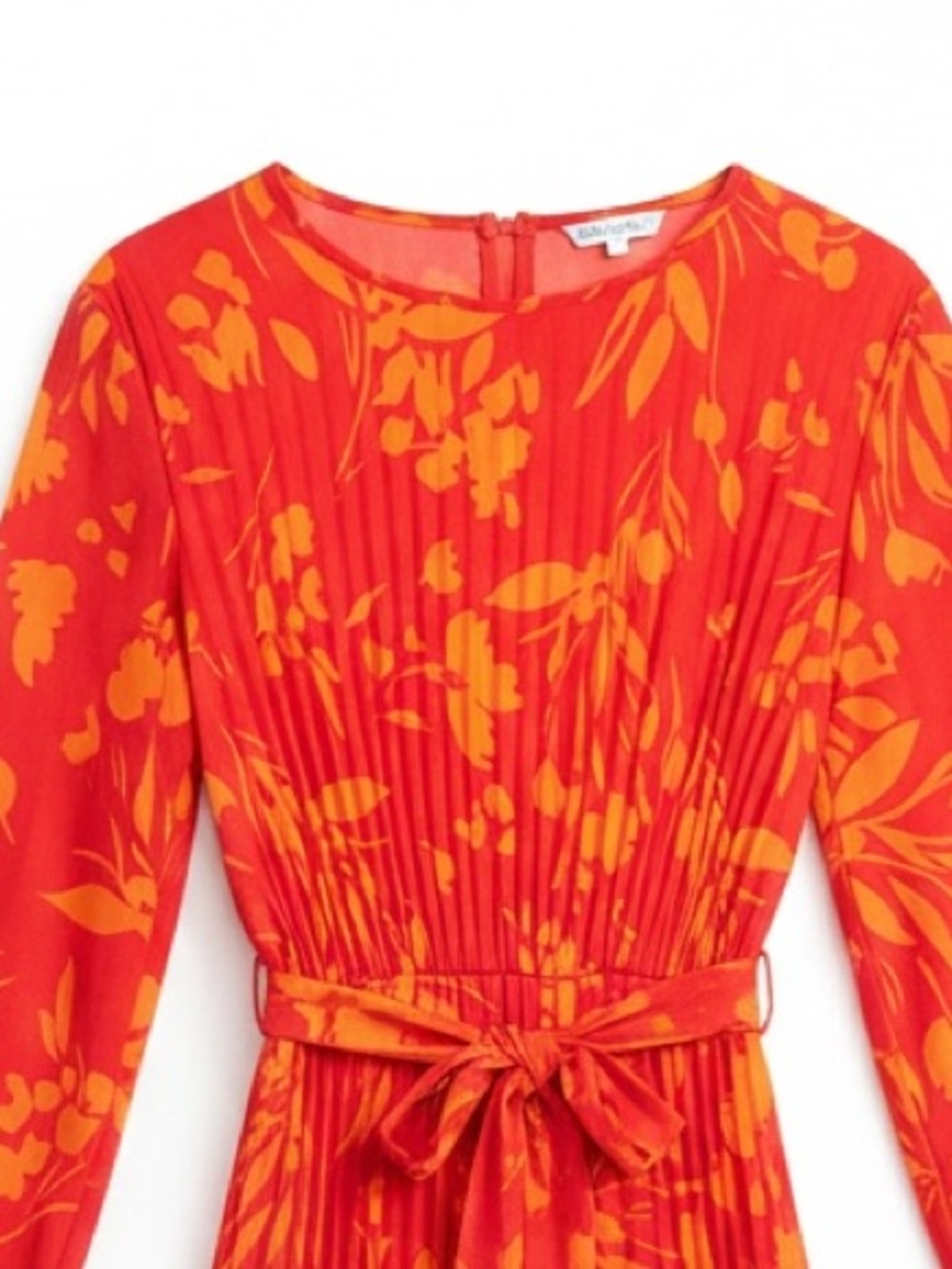 Motivi Georgette Botanical Print Pleated Midi Dress Red Orange Size 8 - Picture 5 of 9